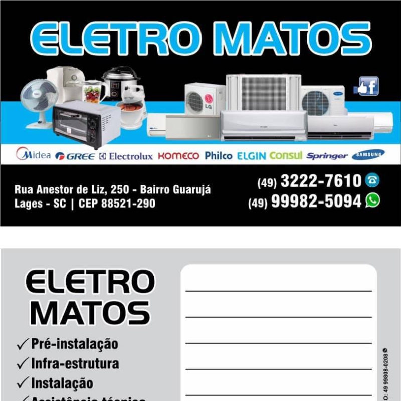Eletro Matos Assistência Técnica em Eletrodomésticos e Comércio de Peças  Lages SC